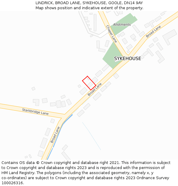LINDRICK, BROAD LANE, SYKEHOUSE, GOOLE, DN14 9AY: Location map and indicative extent of plot
