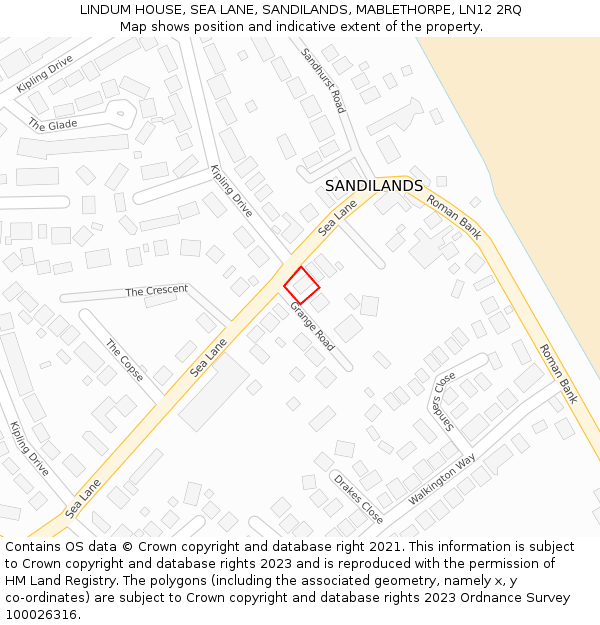 LINDUM HOUSE, SEA LANE, SANDILANDS, MABLETHORPE, LN12 2RQ: Location map and indicative extent of plot