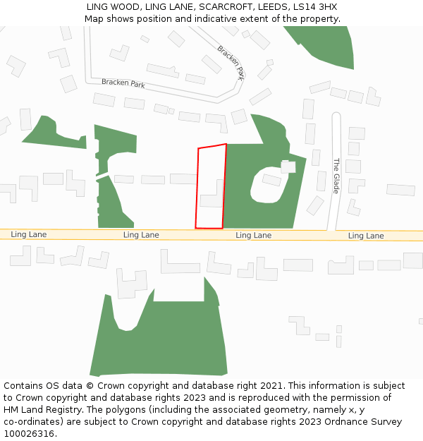 LING WOOD, LING LANE, SCARCROFT, LEEDS, LS14 3HX: Location map and indicative extent of plot