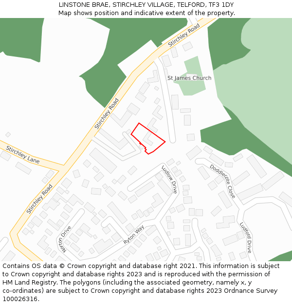 LINSTONE BRAE, STIRCHLEY VILLAGE, TELFORD, TF3 1DY: Location map and indicative extent of plot