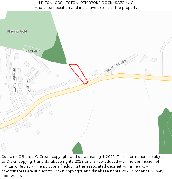 LINTON, COSHESTON, PEMBROKE DOCK, SA72 4UG: Location map and indicative extent of plot