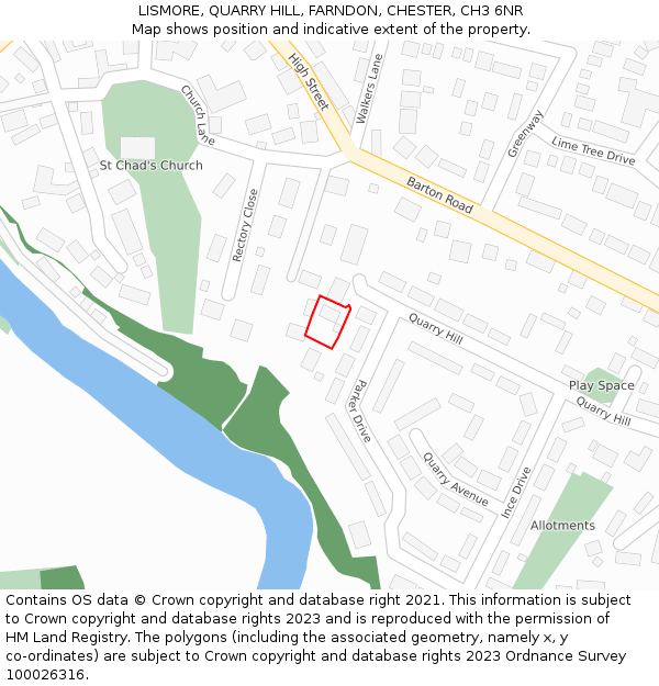 LISMORE, QUARRY HILL, FARNDON, CHESTER, CH3 6NR: Location map and indicative extent of plot