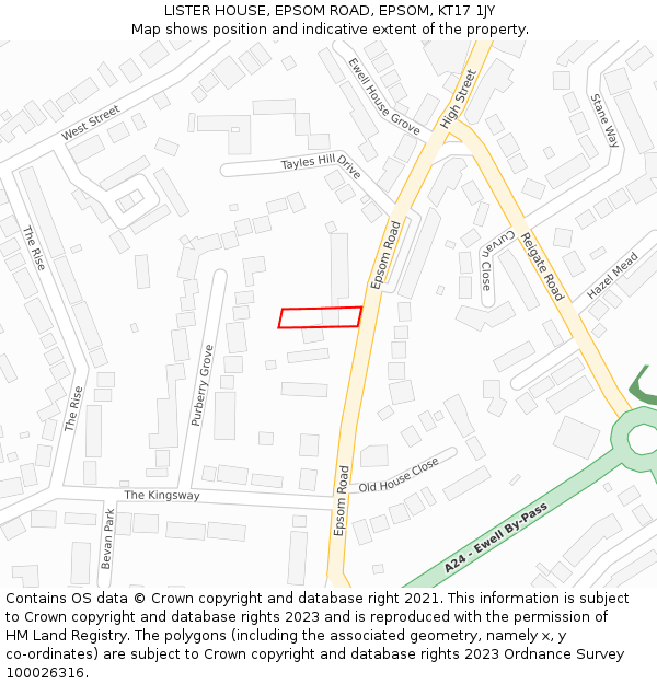 LISTER HOUSE, EPSOM ROAD, EPSOM, KT17 1JY: Location map and indicative extent of plot