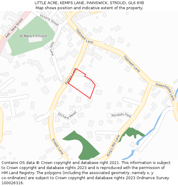 LITTLE ACRE, KEMPS LANE, PAINSWICK, STROUD, GL6 6YB: Location map and indicative extent of plot
