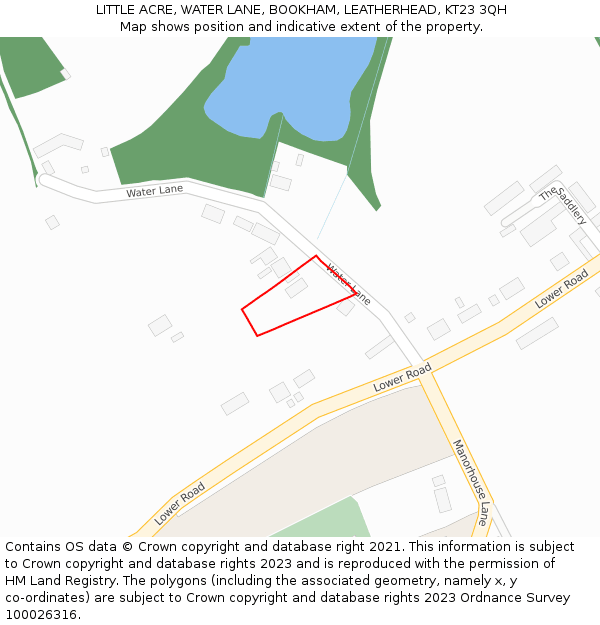 LITTLE ACRE, WATER LANE, BOOKHAM, LEATHERHEAD, KT23 3QH: Location map and indicative extent of plot