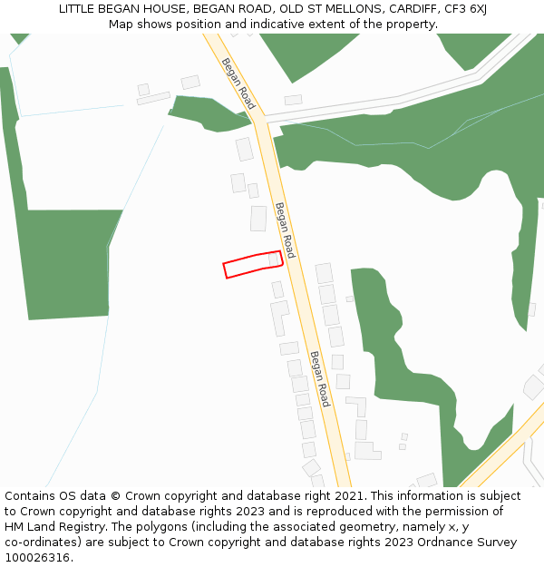 LITTLE BEGAN HOUSE, BEGAN ROAD, OLD ST MELLONS, CARDIFF, CF3 6XJ: Location map and indicative extent of plot