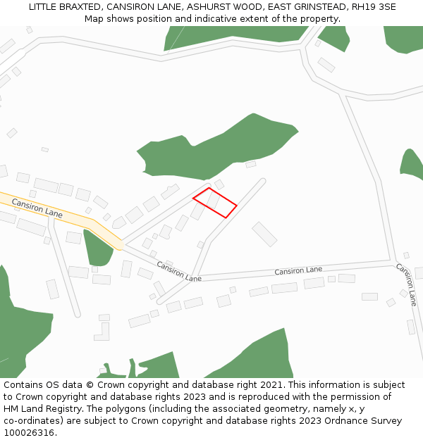 LITTLE BRAXTED, CANSIRON LANE, ASHURST WOOD, EAST GRINSTEAD, RH19 3SE: Location map and indicative extent of plot