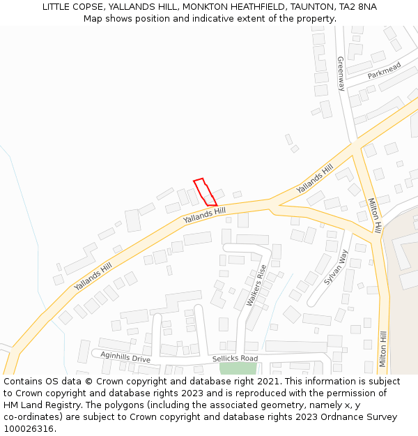 LITTLE COPSE, YALLANDS HILL, MONKTON HEATHFIELD, TAUNTON, TA2 8NA: Location map and indicative extent of plot