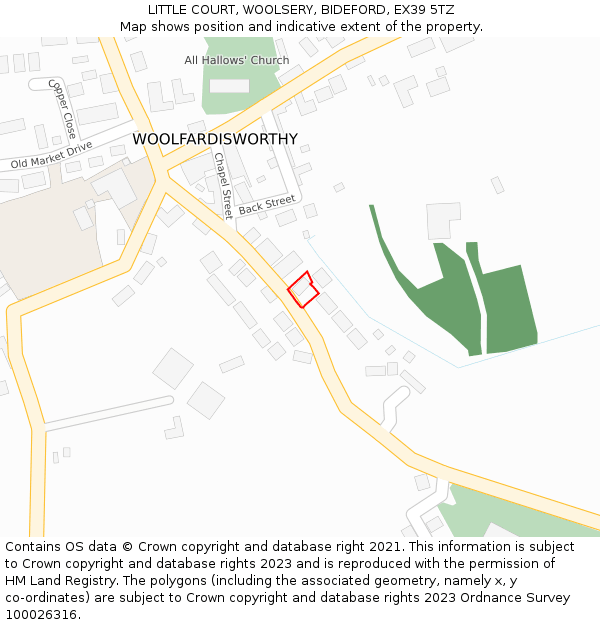 LITTLE COURT, WOOLSERY, BIDEFORD, EX39 5TZ: Location map and indicative extent of plot