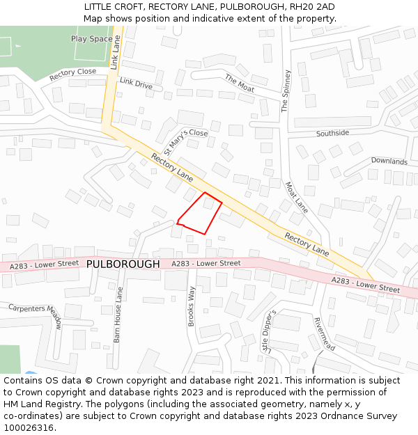 LITTLE CROFT, RECTORY LANE, PULBOROUGH, RH20 2AD: Location map and indicative extent of plot