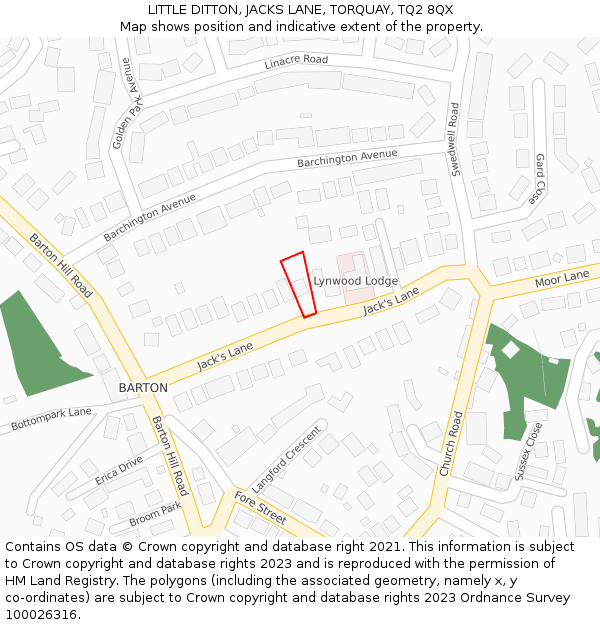 LITTLE DITTON, JACKS LANE, TORQUAY, TQ2 8QX: Location map and indicative extent of plot