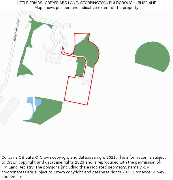 LITTLE FRIARS, GREYFRIARS LANE, STORRINGTON, PULBOROUGH, RH20 4HE: Location map and indicative extent of plot