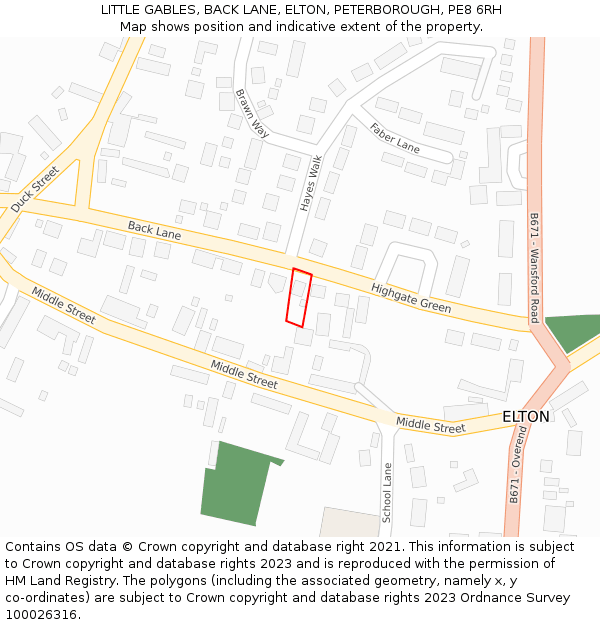 LITTLE GABLES, BACK LANE, ELTON, PETERBOROUGH, PE8 6RH: Location map and indicative extent of plot