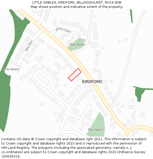 LITTLE GABLES, KIRDFORD, BILLINGSHURST, RH14 0NB: Location map and indicative extent of plot