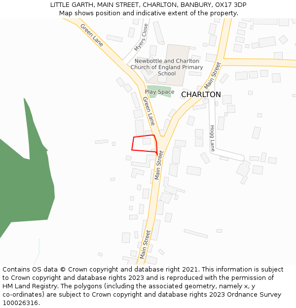 LITTLE GARTH, MAIN STREET, CHARLTON, BANBURY, OX17 3DP: Location map and indicative extent of plot
