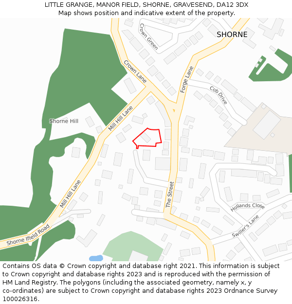 LITTLE GRANGE, MANOR FIELD, SHORNE, GRAVESEND, DA12 3DX: Location map and indicative extent of plot