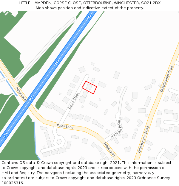 LITTLE HAMPDEN, COPSE CLOSE, OTTERBOURNE, WINCHESTER, SO21 2DX: Location map and indicative extent of plot