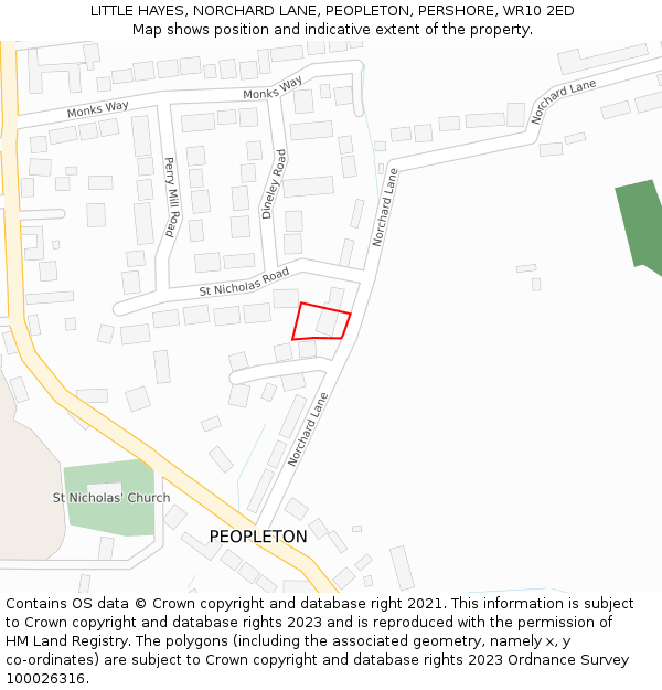 LITTLE HAYES, NORCHARD LANE, PEOPLETON, PERSHORE, WR10 2ED: Location map and indicative extent of plot