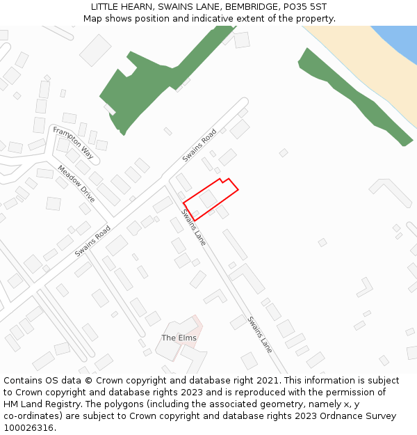 LITTLE HEARN, SWAINS LANE, BEMBRIDGE, PO35 5ST: Location map and indicative extent of plot