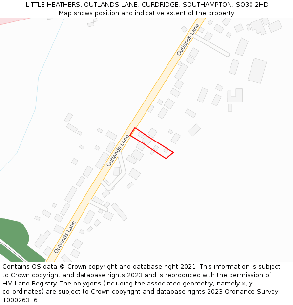 LITTLE HEATHERS, OUTLANDS LANE, CURDRIDGE, SOUTHAMPTON, SO30 2HD: Location map and indicative extent of plot