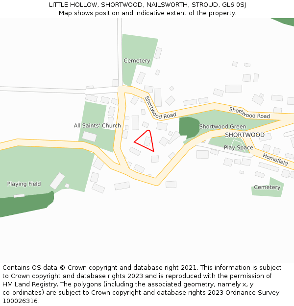 LITTLE HOLLOW, SHORTWOOD, NAILSWORTH, STROUD, GL6 0SJ: Location map and indicative extent of plot