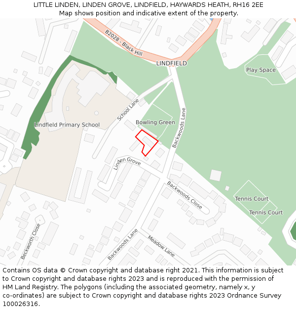 LITTLE LINDEN, LINDEN GROVE, LINDFIELD, HAYWARDS HEATH, RH16 2EE: Location map and indicative extent of plot