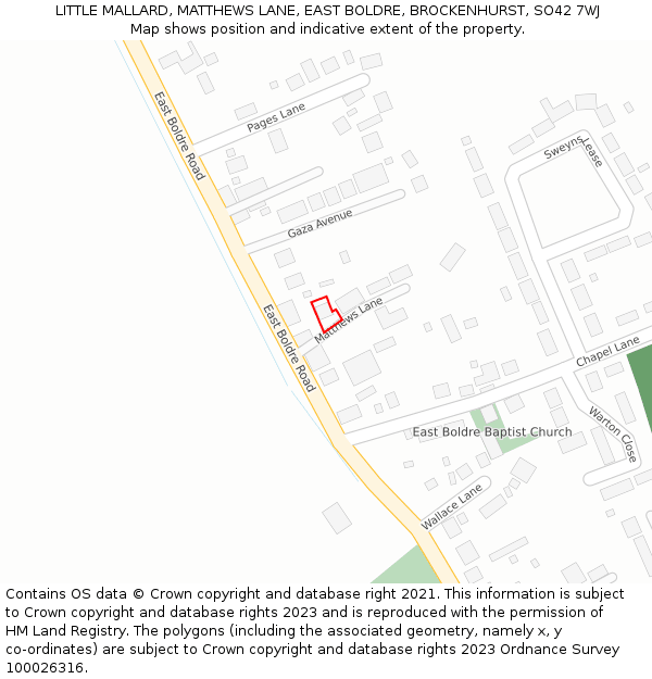 LITTLE MALLARD, MATTHEWS LANE, EAST BOLDRE, BROCKENHURST, SO42 7WJ: Location map and indicative extent of plot