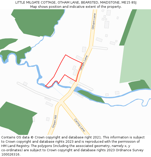 LITTLE MILGATE COTTAGE, OTHAM LANE, BEARSTED, MAIDSTONE, ME15 8SJ: Location map and indicative extent of plot