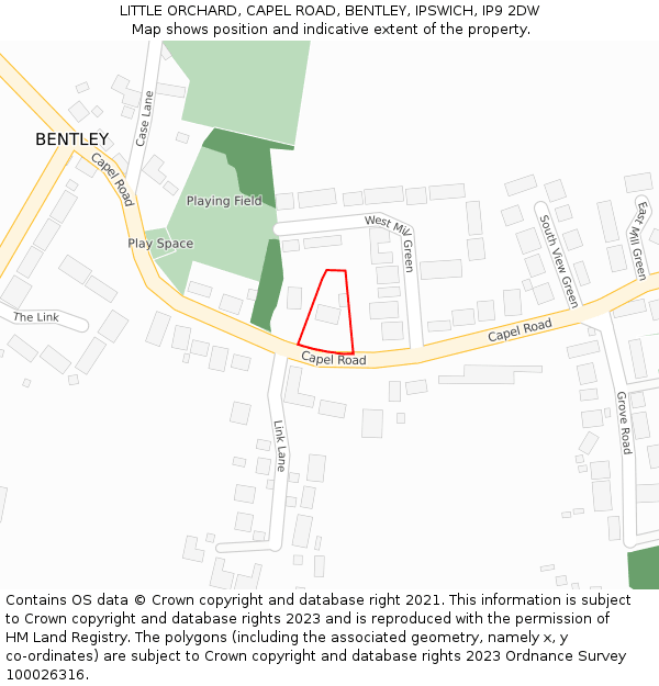 LITTLE ORCHARD, CAPEL ROAD, BENTLEY, IPSWICH, IP9 2DW: Location map and indicative extent of plot