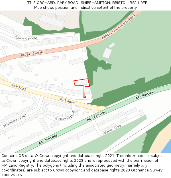LITTLE ORCHARD, PARK ROAD, SHIREHAMPTON, BRISTOL, BS11 0EF: Location map and indicative extent of plot