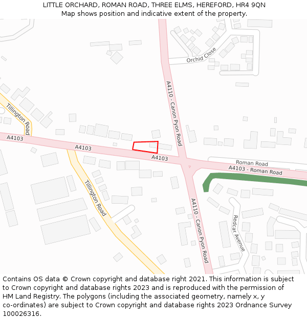 LITTLE ORCHARD, ROMAN ROAD, THREE ELMS, HEREFORD, HR4 9QN: Location map and indicative extent of plot