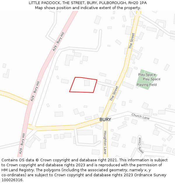 LITTLE PADDOCK, THE STREET, BURY, PULBOROUGH, RH20 1PA: Location map and indicative extent of plot