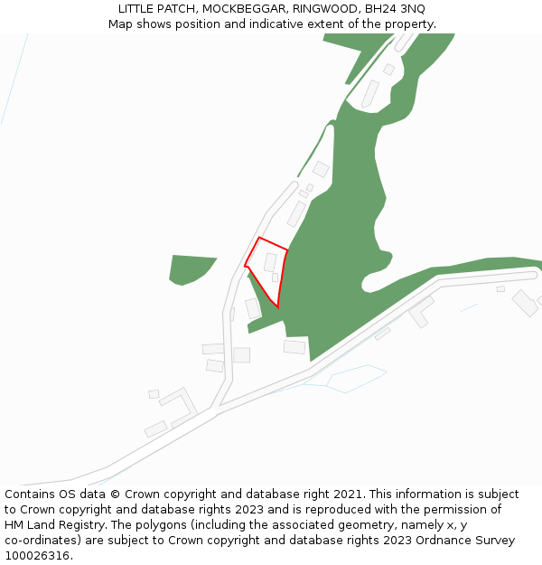 LITTLE PATCH, MOCKBEGGAR, RINGWOOD, BH24 3NQ: Location map and indicative extent of plot