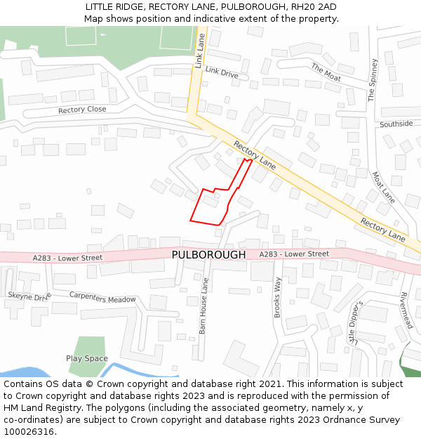 LITTLE RIDGE, RECTORY LANE, PULBOROUGH, RH20 2AD: Location map and indicative extent of plot