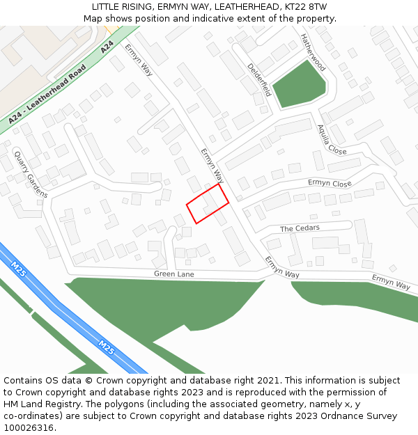 LITTLE RISING, ERMYN WAY, LEATHERHEAD, KT22 8TW: Location map and indicative extent of plot