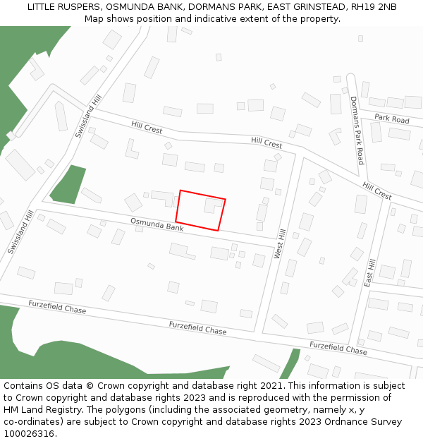 LITTLE RUSPERS, OSMUNDA BANK, DORMANS PARK, EAST GRINSTEAD, RH19 2NB: Location map and indicative extent of plot