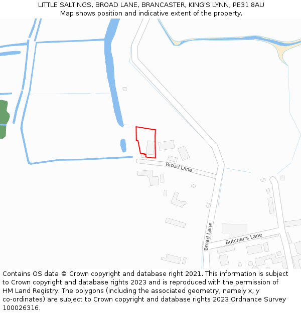 LITTLE SALTINGS, BROAD LANE, BRANCASTER, KING'S LYNN, PE31 8AU: Location map and indicative extent of plot