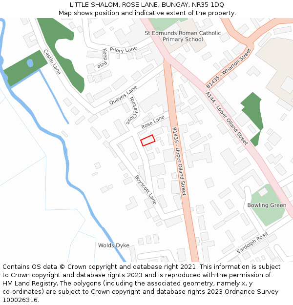 LITTLE SHALOM, ROSE LANE, BUNGAY, NR35 1DQ: Location map and indicative extent of plot