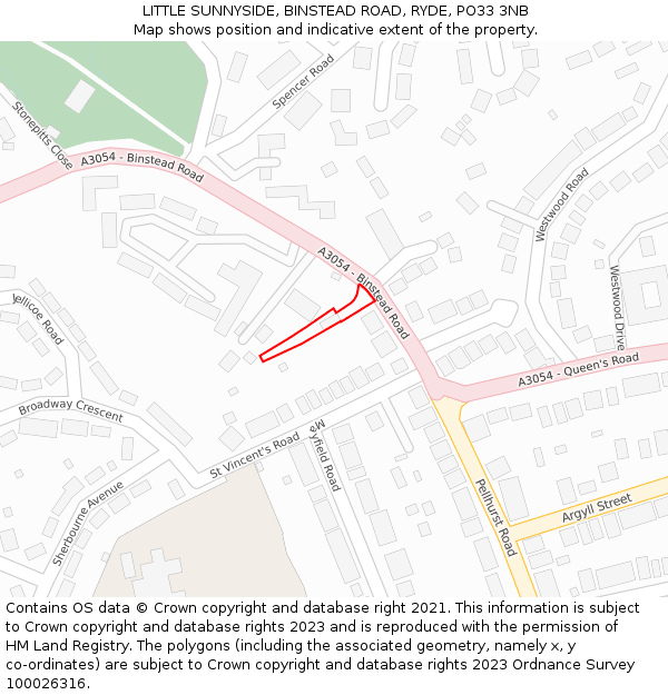 LITTLE SUNNYSIDE, BINSTEAD ROAD, RYDE, PO33 3NB: Location map and indicative extent of plot