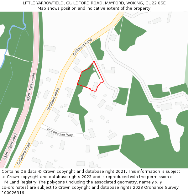 LITTLE YARROWFIELD, GUILDFORD ROAD, MAYFORD, WOKING, GU22 0SE: Location map and indicative extent of plot