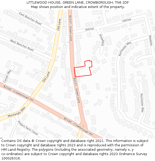 LITTLEWOOD HOUSE, GREEN LANE, CROWBOROUGH, TN6 2DF: Location map and indicative extent of plot