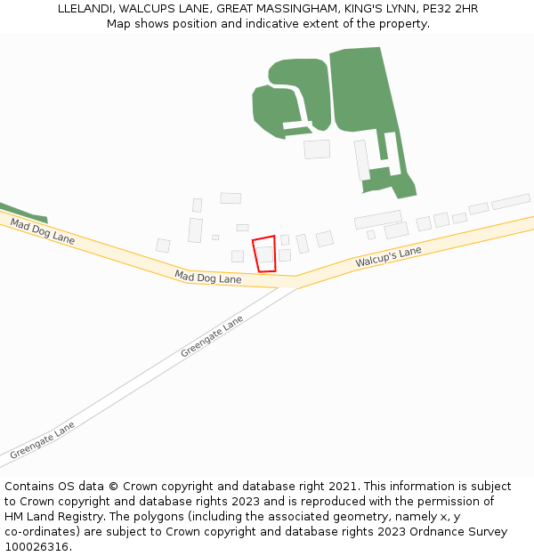 LLELANDI, WALCUPS LANE, GREAT MASSINGHAM, KING'S LYNN, PE32 2HR: Location map and indicative extent of plot