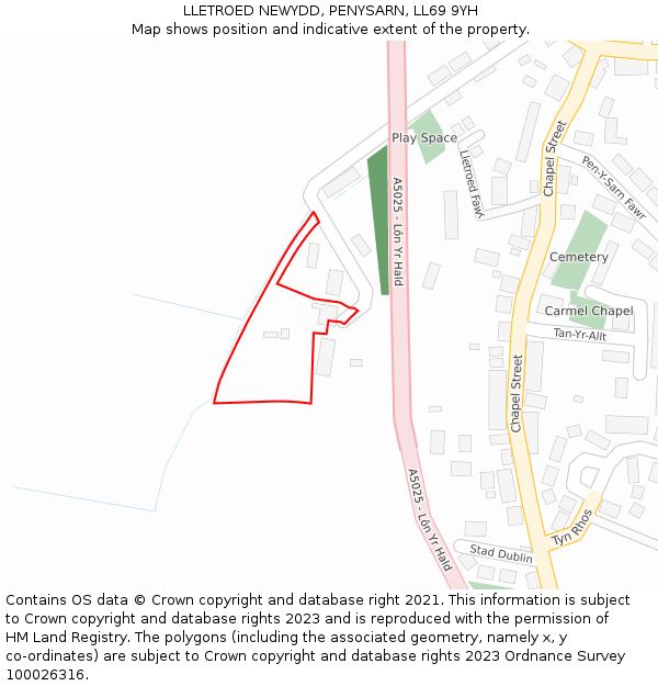 LLETROED NEWYDD, PENYSARN, LL69 9YH: Location map and indicative extent of plot