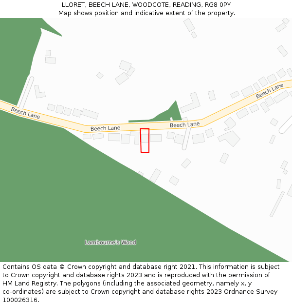LLORET, BEECH LANE, WOODCOTE, READING, RG8 0PY: Location map and indicative extent of plot