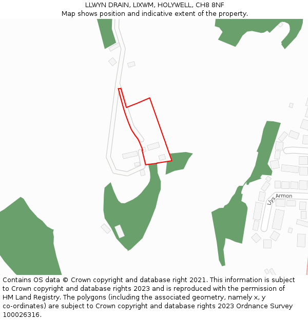 LLWYN DRAIN, LIXWM, HOLYWELL, CH8 8NF: Location map and indicative extent of plot