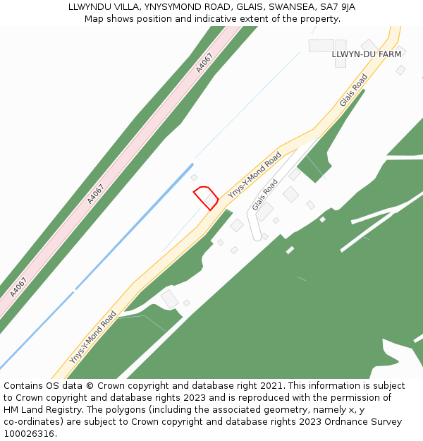 LLWYNDU VILLA, YNYSYMOND ROAD, GLAIS, SWANSEA, SA7 9JA: Location map and indicative extent of plot