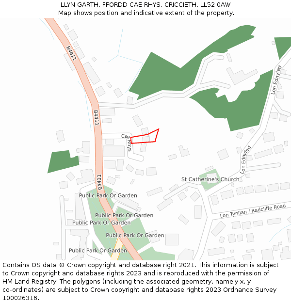 LLYN GARTH, FFORDD CAE RHYS, CRICCIETH, LL52 0AW: Location map and indicative extent of plot
