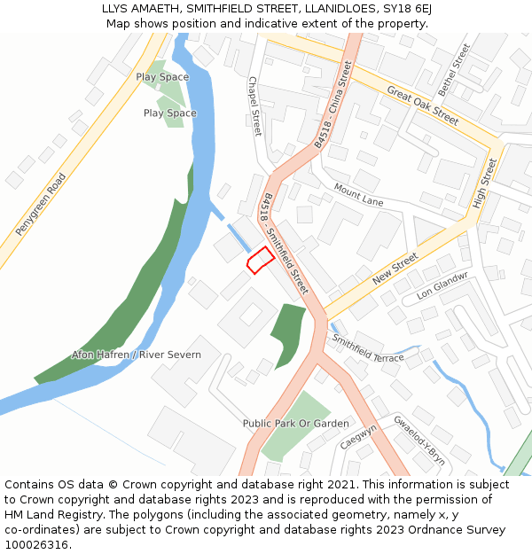 LLYS AMAETH, SMITHFIELD STREET, LLANIDLOES, SY18 6EJ: Location map and indicative extent of plot