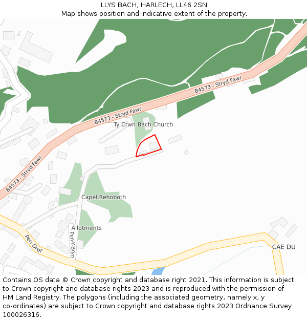 LLYS BACH, HARLECH, LL46 2SN: Location map and indicative extent of plot