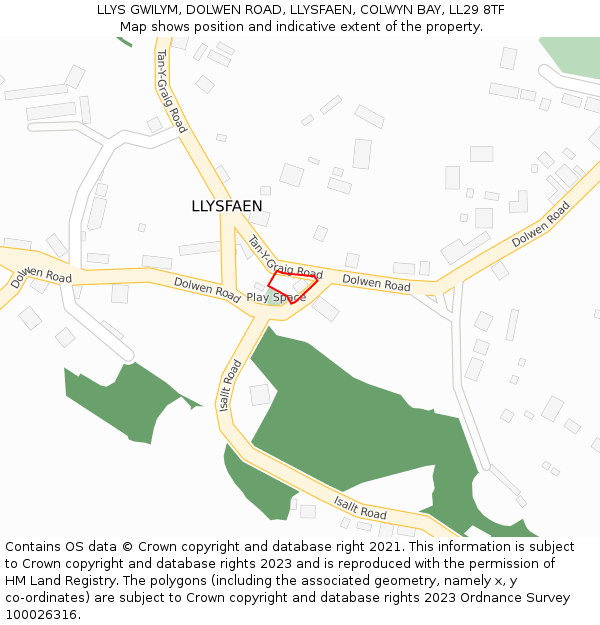 LLYS GWILYM, DOLWEN ROAD, LLYSFAEN, COLWYN BAY, LL29 8TF: Location map and indicative extent of plot